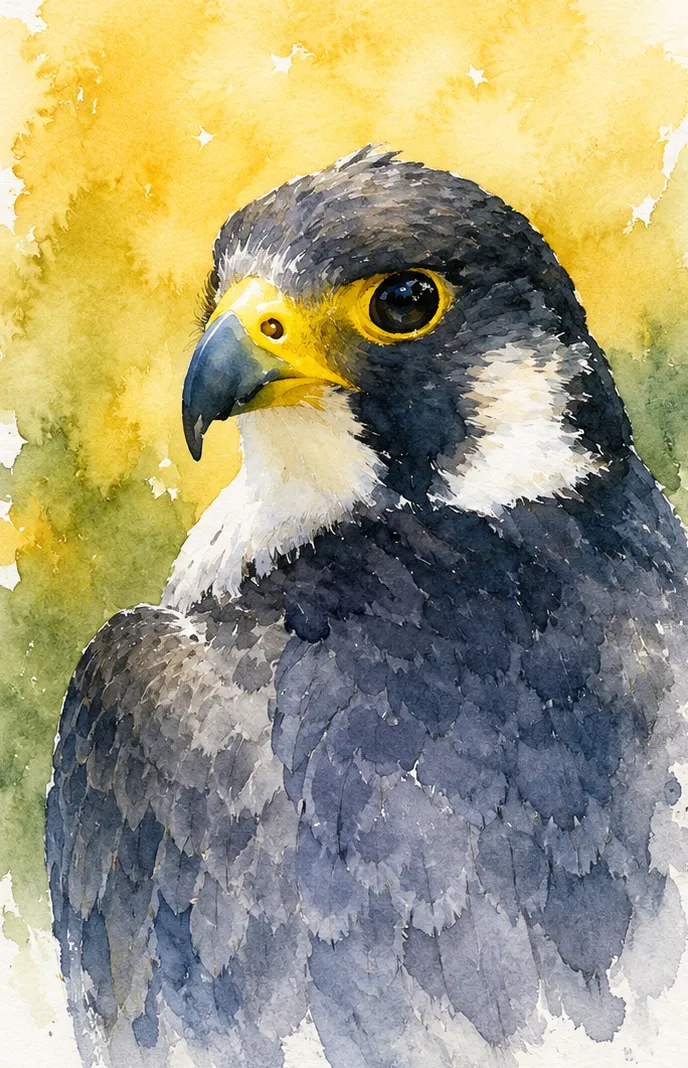 A watercolor portrait of a peregrine falcon, representing FinalNeoDev